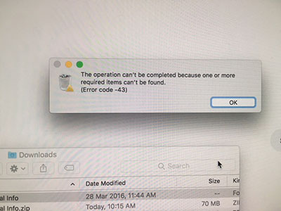 error code -43 tidak bisa move dan delete file